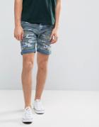 Blend Camo Denim Short - Blue