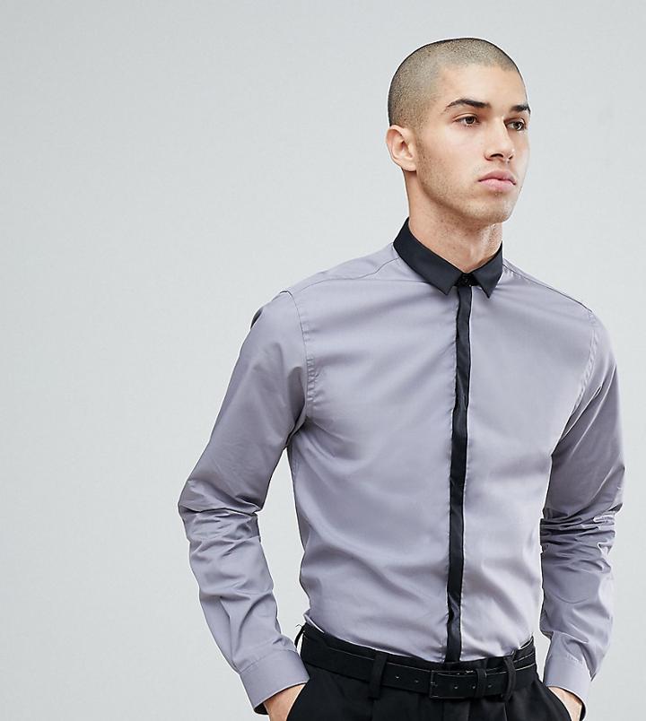 Noak Skinny Contrast Placket Shirt - Gray