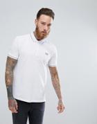 Hugo Pique Tipped Logo Polo Shirt In White - White