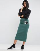 Asos Midi Sweat Skirt With Badging Detail - Green