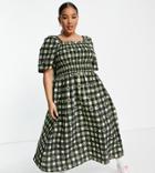 Collusion Plus Exclusive Gingham Midi Sundress In Green Print-multi
