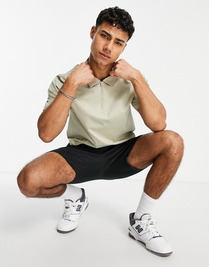 Another Influence Zip Collar Polo In Clay-neutral
