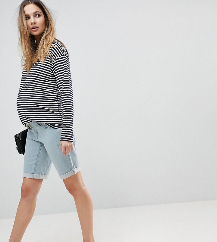Bandia Maternity Over The Bump Boyfriend Shorts With Removable Bump Band - Blue