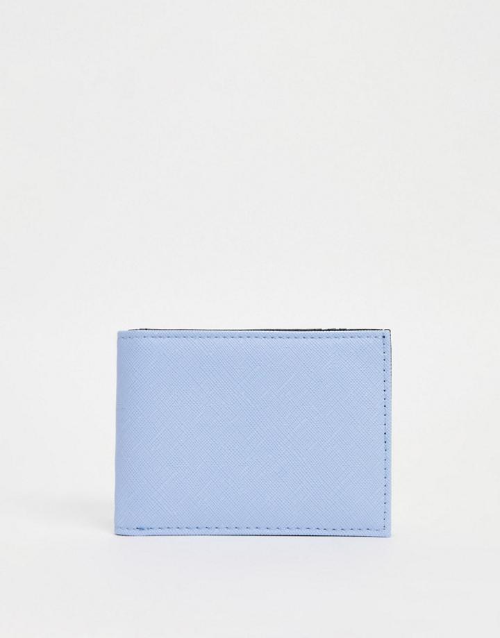 Asos Design Foldover Card Wallet In Pale Blue Saffiano-blues