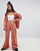 The Ragged Priest Wide Leg Pants In Check With Chain Two-piece - Red