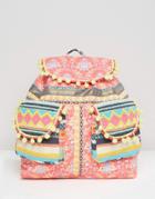 Asos Beach Backpack With Fluro Poms - Multi