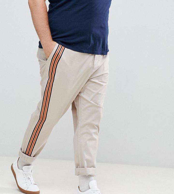 Asos Design Plus Slim Pants With Front Stripe In Mushroom - Beige