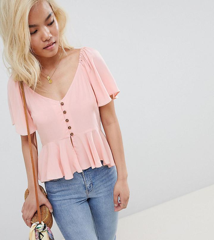 Asos Design Petite Tea Blouse With Button Front - White
