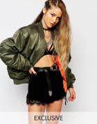 Reclaimed Vintage Oversized Bomber Jacket With Contrast Lining - Khaki