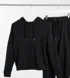 Asos Design Petite Organic Cotton Tracksuit Hoodie/slim Sweatpants Set With Tie In Black