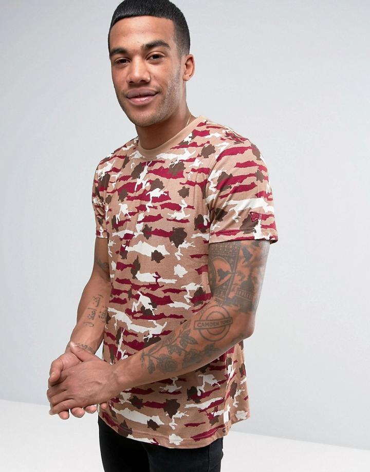 New Era T-shirt With All Over Camo Print - Stone