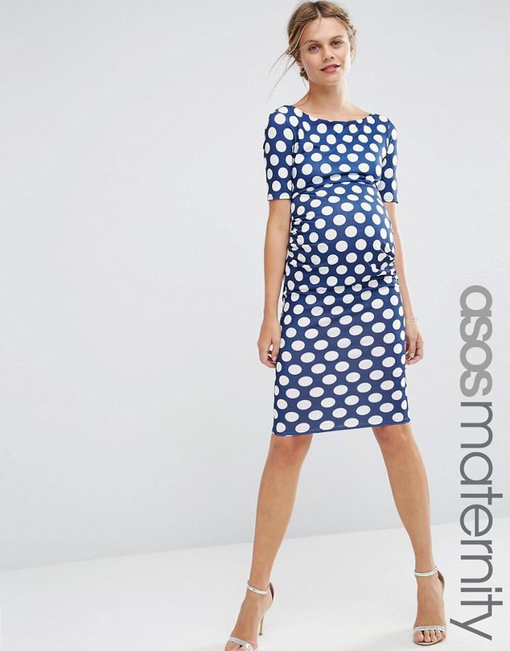 Asos Maternity Bardot Dress With Half Sleeve In Polka Dot - Multi