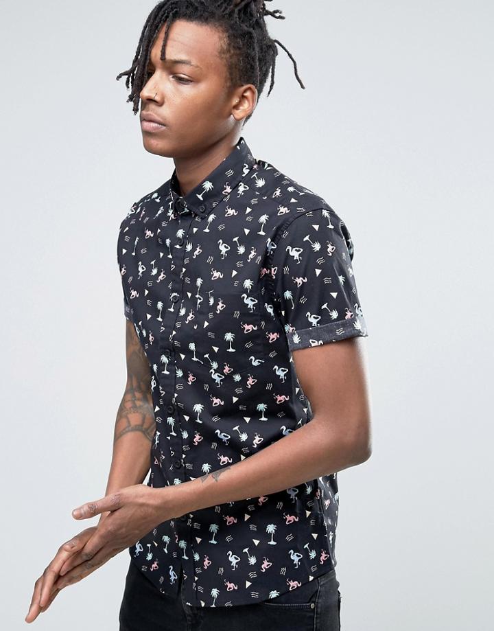 Asos Skinny Shirt With Beach Print - Black