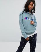 Champion Pull Over Hoodie With Front Logo - Blue