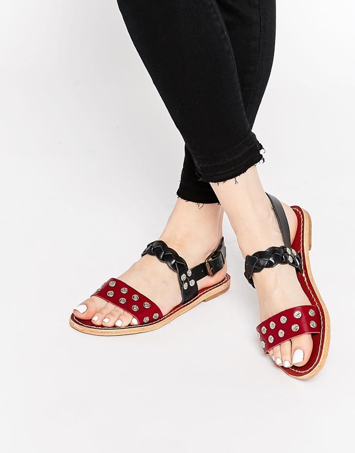 Hy By Hudson Axis Strap Leather Flat Sandals - Black Mlti Calf