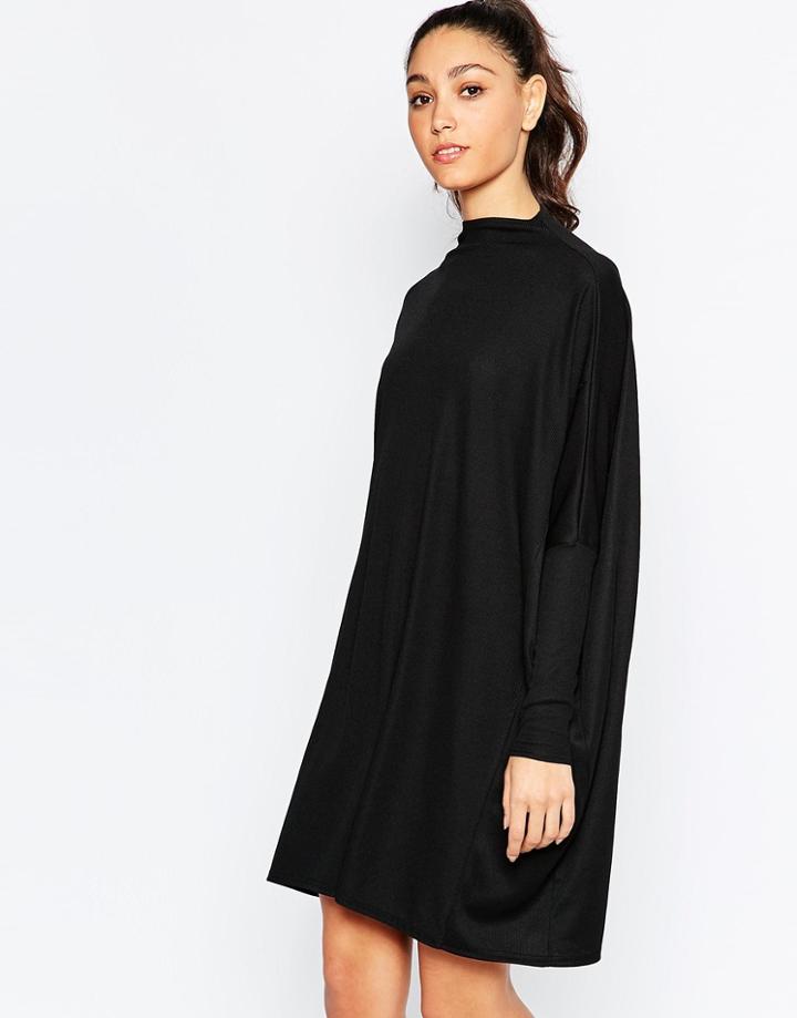 Daisy Street Oversized Cape Dress In Jersey Rib - Black