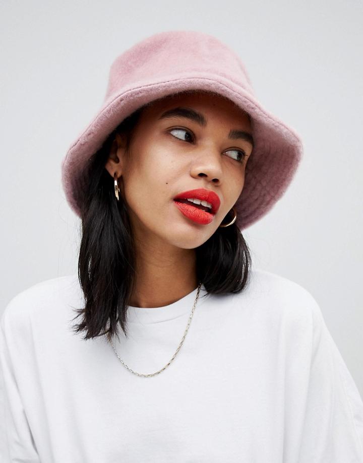 Asos Design Fluffy Bucket Hat - Pink