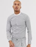 Lockstock Skinny Stripe Shirt With Grandad Collar - Gray