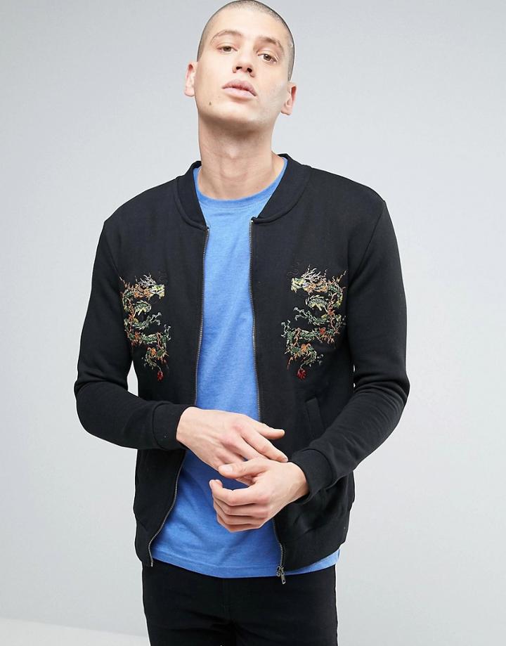 Brave Soul Dragon Sweat Jacket - Black