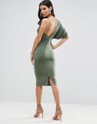 Asos One Sleeve Asymmetric Midi Dress - Green