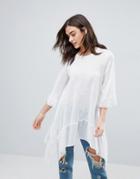 Qed London Sheer Frill Detail Top - White