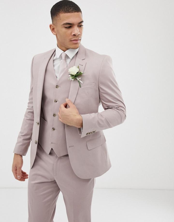 Asos Design Wedding Skinny Stretch Cotton Suit Jacket In Mink - Beige