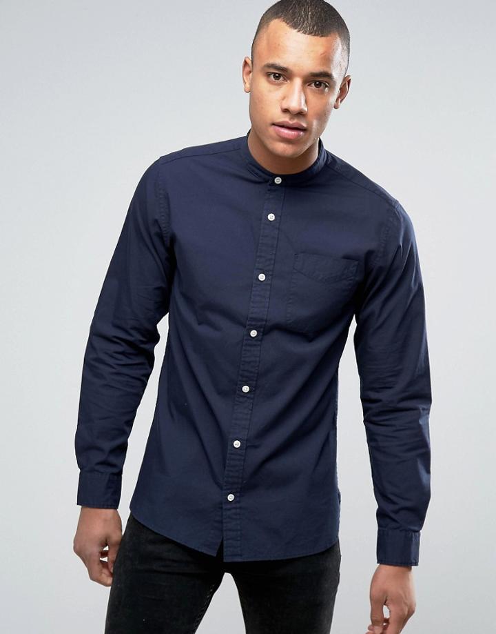 Jack & Jones Premium Slim Oxford Grandad Shirt - Navy