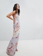 Hope & Ivy Floral Fish Tail Maxi Dress - Cream