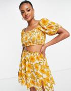 Asos Design Frill Edge Beach Skirt Set In Sunflower Print-multi