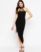 Sistaglam Kelis Aymetric Dress With High Neck And Lace Insert - Black