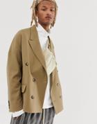Asos Design Oversized Double Breasted Blazer In Beige - Beige