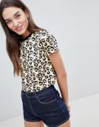 Asos Design Crop T-shirt In Bright Animal Print - Multi