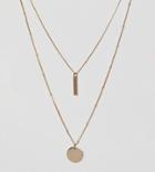 Asos Design Curve Multirow Necklace With Sleek Bar And Disc Pendants In Gold - Gold