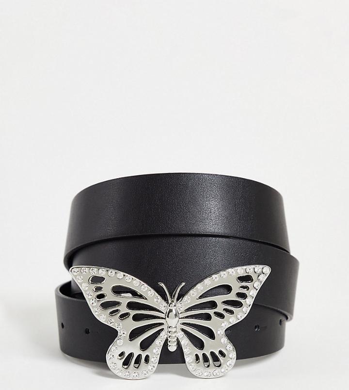 Asos Design Curve Waist And Hip Jeans Belt With Butterfly Buckle In Black