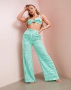 Asos Luxe Matching Wide Leg Pants In Green Gingham-multi