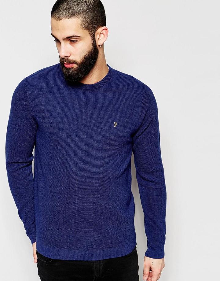 Farah Sweater With Waffle Knit Regular Fit - Blue