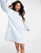Y.a.s Cotton Smock Dress With Exaggerated Balloon Sleeve In Blue-blues