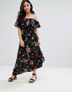 Qed London Bandeau Floral Print Maxi Dress - Black