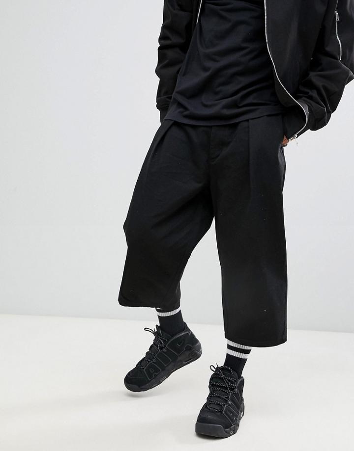 Asos Design Wide Leg Culotte Pants With Front Pleats In Black - Black