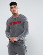 Intense Sweatshirt In Acid Wash Gray With Flocking Logo - Gray