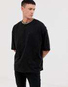Asos Design Oversized T-shirt In Heavyweight Jersey With Chain Neck - Black
