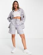 Topshop Plaid Bermuda Shorts In Lilac-purple