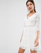 Lipsy Long Sleeve Lace Dress - White
