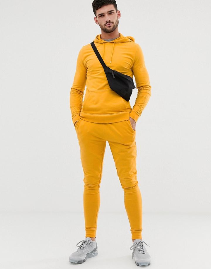Asos Design Tracksuit Muscle Hoodie/extreme Super Skinny Sweatpants In Yellow - Yellow