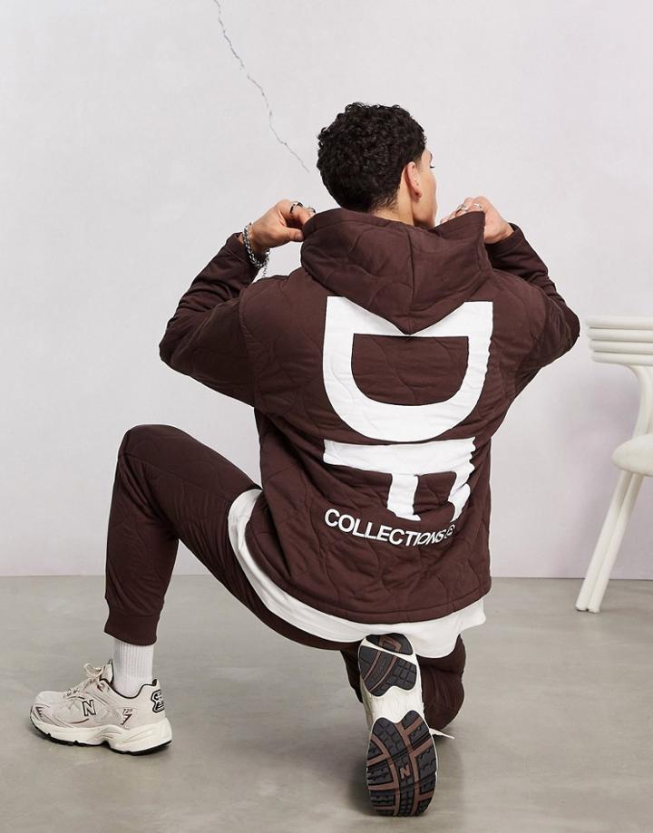 Asos Dark Future Oversized Hoodie With Onion Quilting And Large Back Logo Print In Brown - Part Of A Set