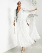 Asos Edition Natalia Embroidered Textured Maxi Wedding Dress-white