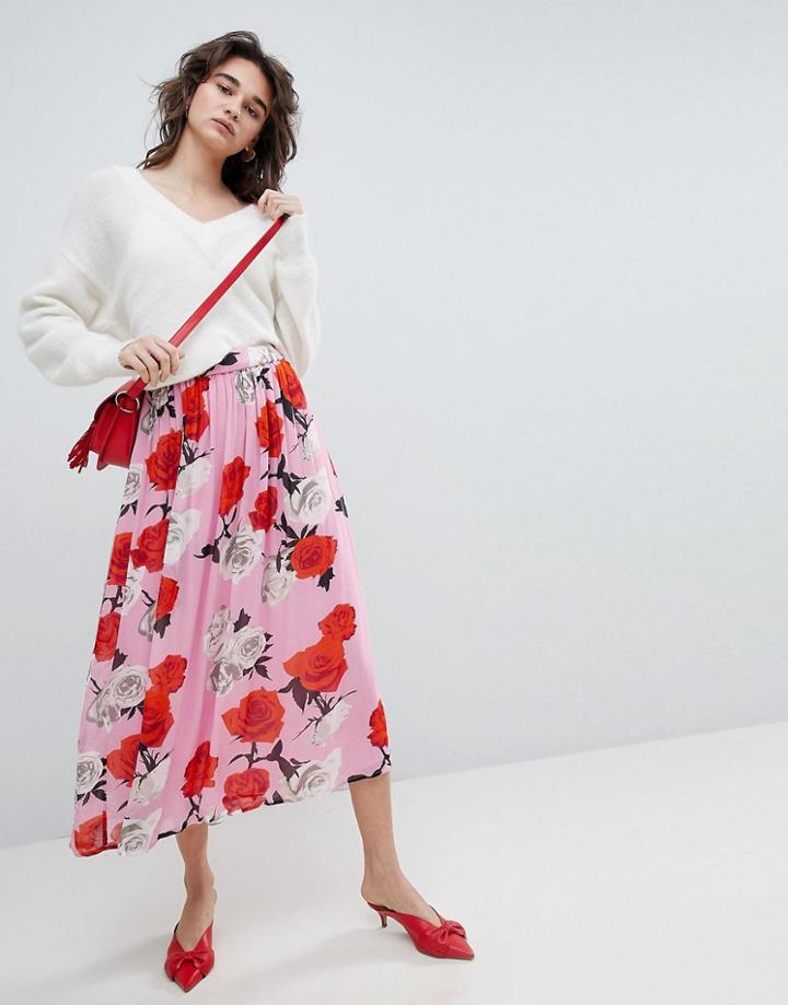 Gestuz Rose Printed Long Skirt - Pink