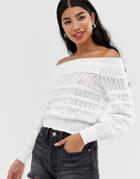 Asos Design Off Shoulder Crochet Sweater-white