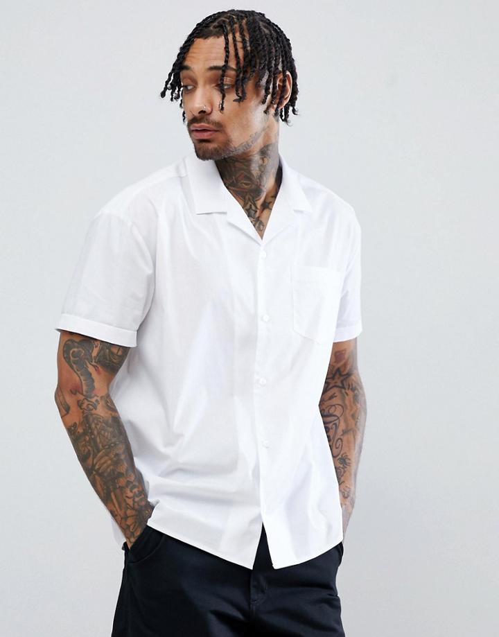 Asos Design Boxy Oversized Shirt With Revere Collar In White - White