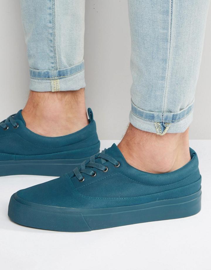 Asos Longwing Sneakers In Teal Faux Suede - Stone